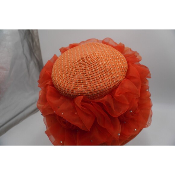Whittall & Shon Designer Hat Orange Floral & Sequin Church Derby Tea party main image 9